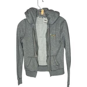 Victoria Secret/Pink Gray Zip-Up Rainbow Sequence Hoodie. Size XS.